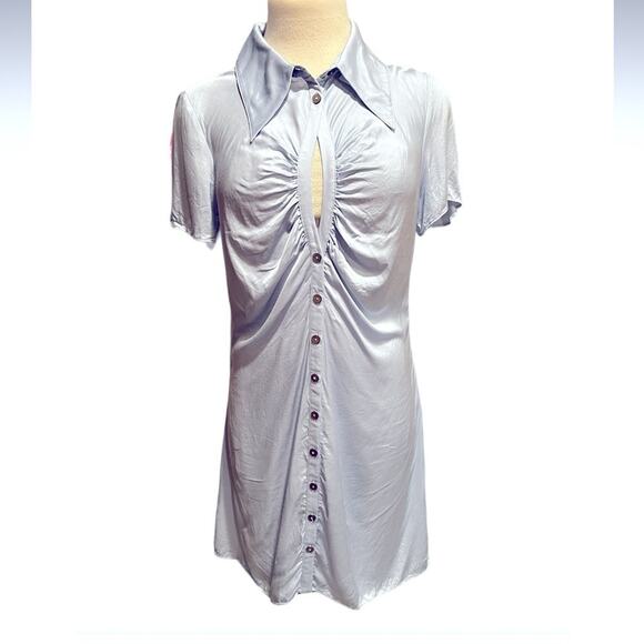Song of Style Lily Mini Shirt Dress Blue : Keyhole on chest Size M - Picture 4 of 14